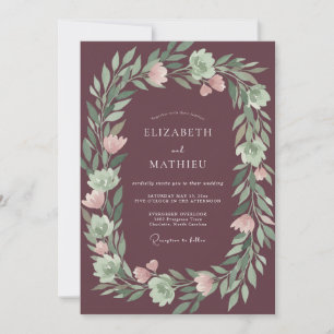 Invitation Mariage Floral Verdoyant au Plum