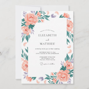 Invitation Mariage Floral Verdoyant aux Pêches
