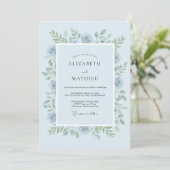 Invitation Mariage Floral Verdoyant Bleu Clair (Debout devant)