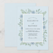 Invitation Mariage Floral Verdoyant Bleu Clair (Devant / Derrière)