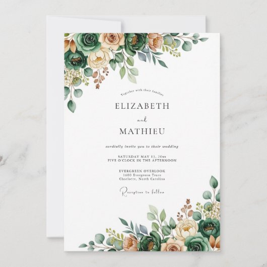 Invitation Mariage floral verdoyant vert (Devant)