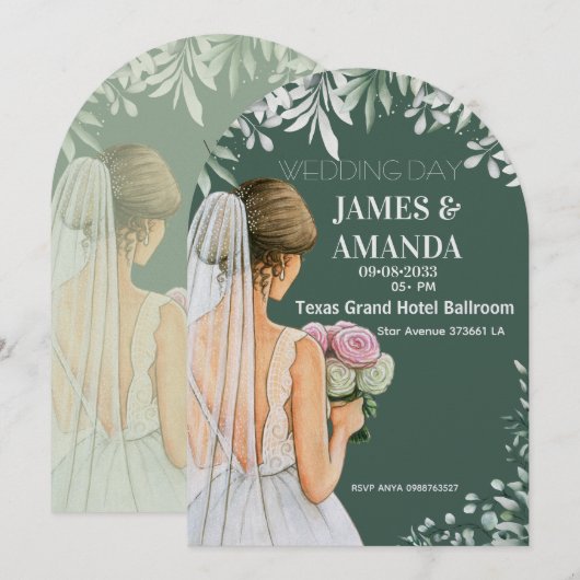 Invitation Mariage floral vert à budget maîtrisé (Devant / Derrière)