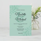 Invitation Mariage floral vert à la menthe (Debout devant)
