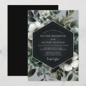 Invitation Mariage Floral Vert Ardoise (Devant / Derrière)