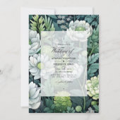 Invitation Mariage floral vert argenté, blanc et forestier (Devant)