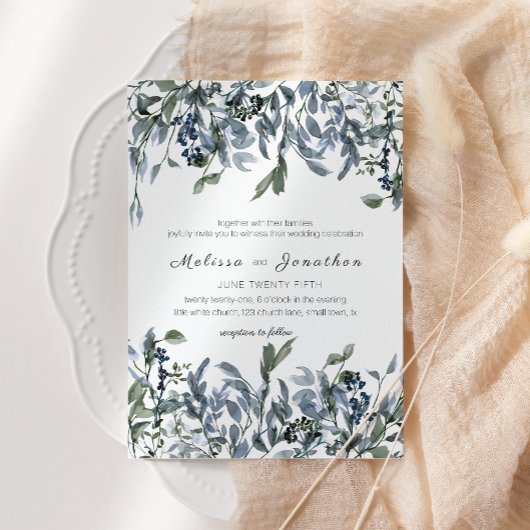 Invitation Mariage Floral Vert Argenté Sage