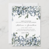 Invitation Mariage Floral Vert Argenté Sage (Devant)