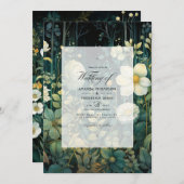 Invitation Mariage floral vert, blanc et or (Devant / Derrière)
