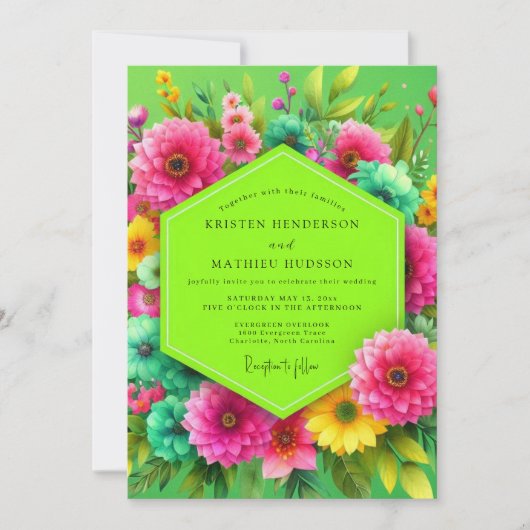 Invitation Mariage Floral Vert Citron (Devant)