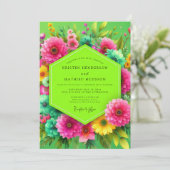 Invitation Mariage Floral Vert Citron (Debout devant)