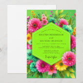 Invitation Mariage Floral Vert Citron (Devant / Derrière)
