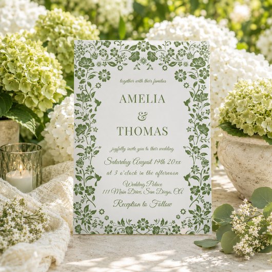 Invitation Mariage Floral Vert Citron