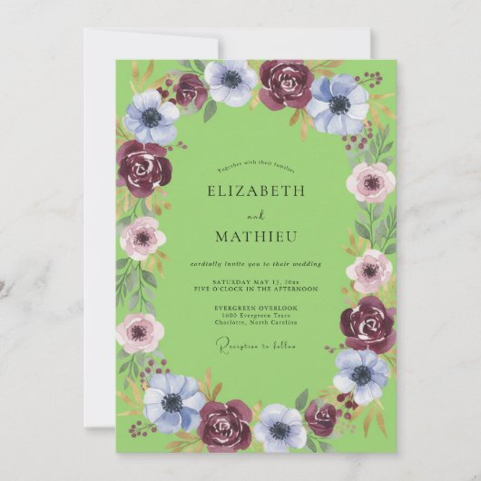 Invitation Mariage Floral Vert Citron Dynamique (Devant)