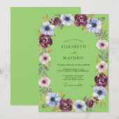 Invitation Mariage Floral Vert Citron Dynamique (Devant / Derrière)