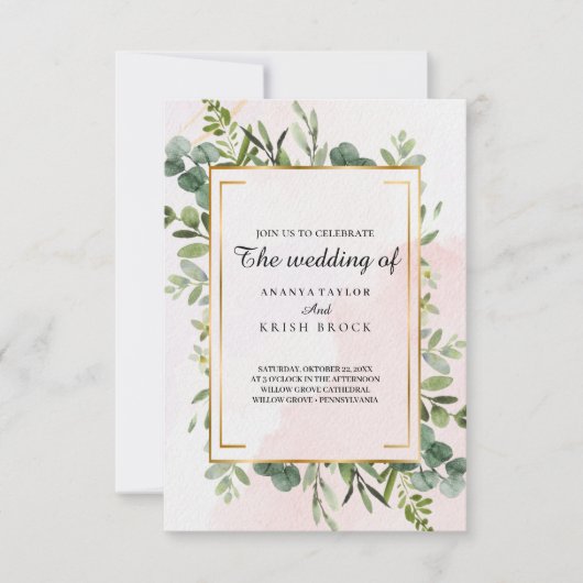 Invitation Mariage floral vert classique (Devant)