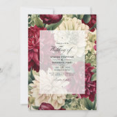 Invitation Mariage floral vert de Bourgogne, d'ivoire et de f (Devant)