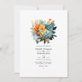 Invitation Mariage floral vert-de-gris et or (Devant)