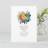 Invitation Mariage floral vert-de-gris et or (Debout devant)