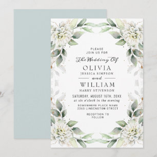 Invitation Mariage Floral Vert Élégant Doré