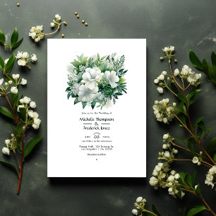 Invitation Mariage Floral Vert Émeraude et Argent
