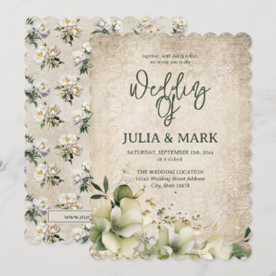 Invitation Mariage Floral Vert Et Beige Shabby Chic 