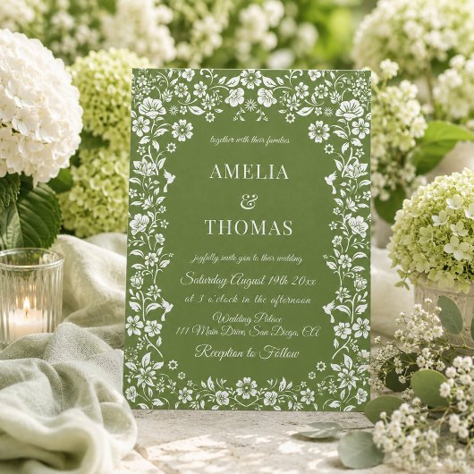 Invitation Mariage floral vert et blanc