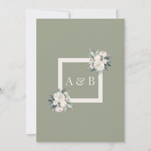 Invitation Mariage floral vert et blanc Sage (Dos)