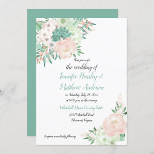 Invitation Mariage floral vert et bleu d'eau