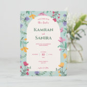 Invitation Mariage floral vert et crème (Debout devant)