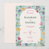 Invitation Mariage floral vert et crème (Devant / Derrière)