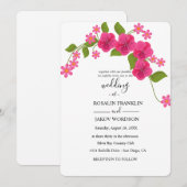 Invitation mariage floral vert et magenta clair (Devant / Derrière)