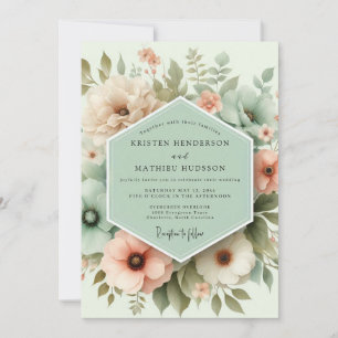 Invitation Mariage Floral Vert Éthéré et Fantaisiste