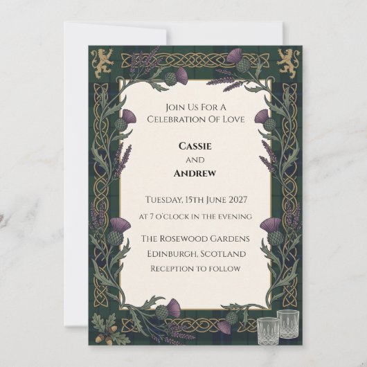 Invitation Mariage Floral Vert Foncé (Devant)