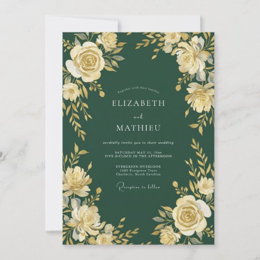 Invitation Mariage Floral Vert Forêt (Devant)