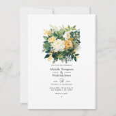 Invitation Mariage floral vert forêt, blanc et or (Devant)