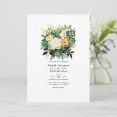 Invitation Mariage floral vert forêt, blanc et or (Debout devant)