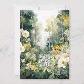 Invitation Mariage floral vert forêt, blanc et or (Dos)