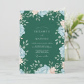 Invitation Mariage Floral Vert Forêt Bleu (Debout devant)