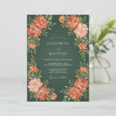 Invitation Mariage Floral Vert Forêt et Pêche (Debout devant)