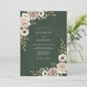 Invitation Mariage Floral Vert Forêt et Rose (Debout devant)
