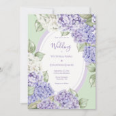 Invitation Mariage floral vert hydrangeas blancs violets (Devant)