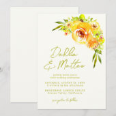 Invitation Mariage Floral Vert Jaune Rustique Manuscrit (Devant / Derrière)