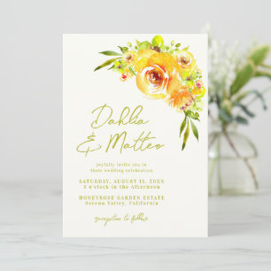 Invitation Mariage Floral Vert Jaune Rustique Manuscrit