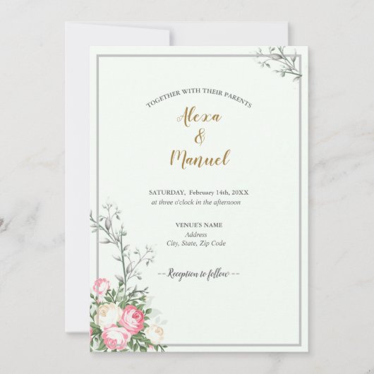 Invitation Mariage floral vert Lavenderblush (Devant)
