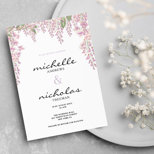 Invitation Mariage floral vert lilas rose botanique