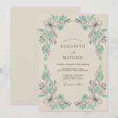 Invitation Mariage Floral Vert Menthe (Devant / Derrière)