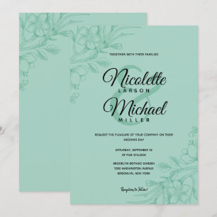 Invitation Mariage Floral Vert Menthe