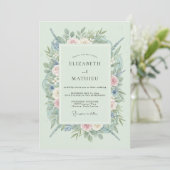 Invitation Mariage Floral Vert Menthe (Debout devant)