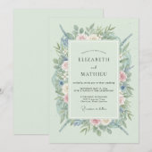 Invitation Mariage Floral Vert Menthe (Devant / Derrière)