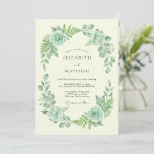Invitation Mariage Floral Vert Menthe (Debout devant)